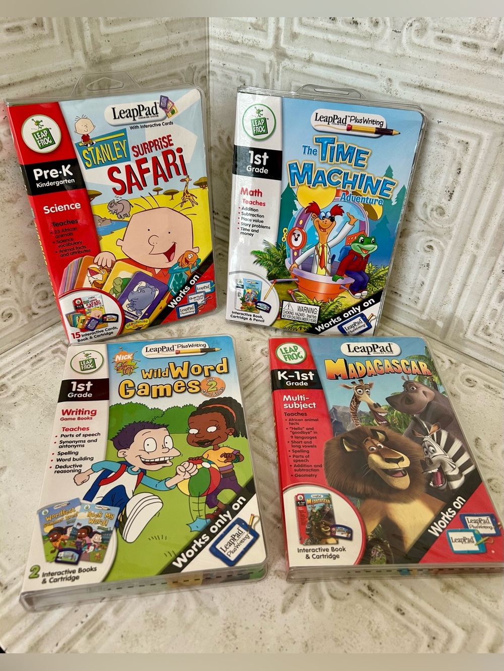 NEW Lot of 4 LeapFrog LeapPad Interactive Books Cartridges and Cards